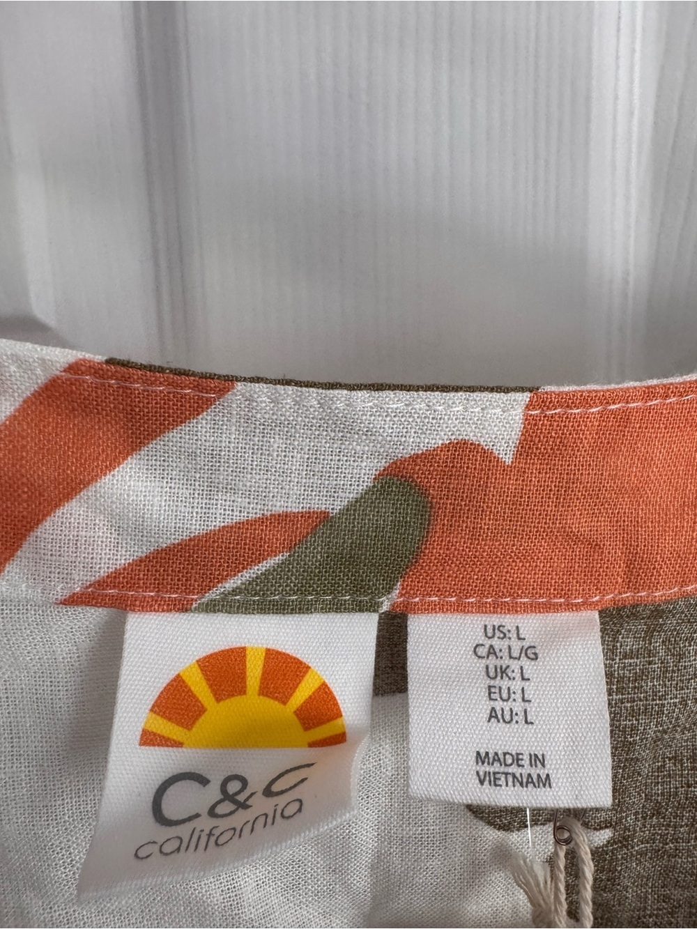 C&C California White with Olive & Coral Leaf Print Tunic Style Swim Coverup - Picture 6 of 11